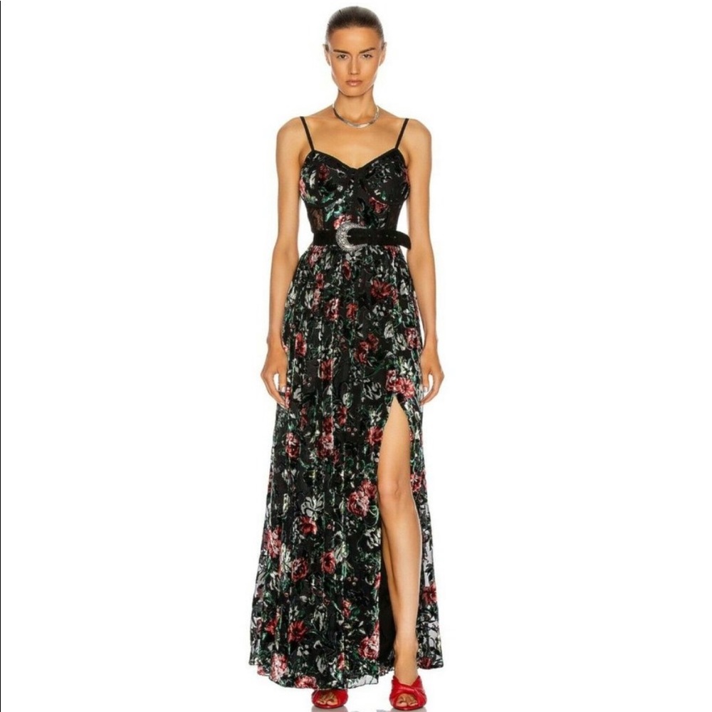 PatBO floral velvet burnout bustier maxi dress gown size 0 XS